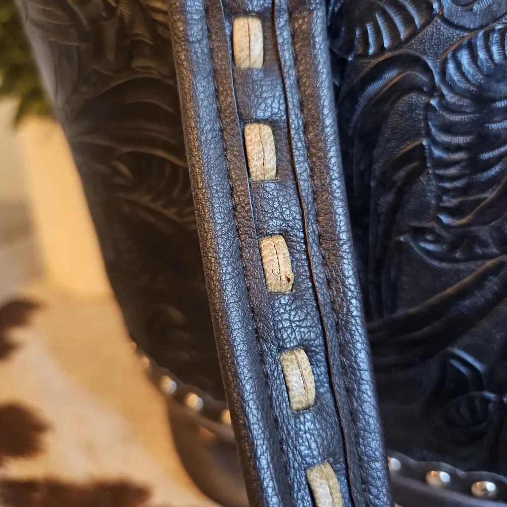 Justin West Embossed Turquoise Fringe Handbag - Picture 3 of 7